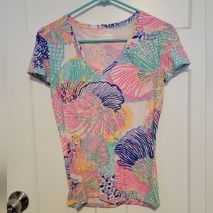 Lilly Pulitzer Multicolor Seashell V-Neck Tee